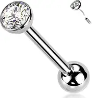 [Melighting] Titanum Tongue Ring 14G Threadless Push in Tongue Piercing Jewelry Solid Titanium G23 Tongue Barbell Clear CZ Opal Tongue Jewelry for Women