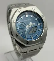 Custom Casio G Shock GA2100 Casioak Silver Blue AP Royal Oak Mod Watch All Steel