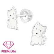 Children's Silver Dog Stud Earrings
