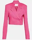 FRAME Strong Shoulder pink Crop Organic Linen Blend Blazer Size XL