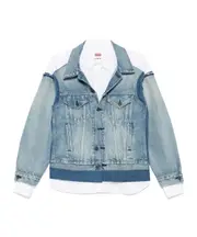Denim jacket with patchwork design S Blue