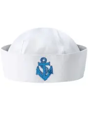 Funny World White Sailor Hat Adult Yacht Captain Cap Navy Nautical Party Cost...
