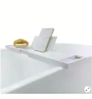 Adjustable Bath Caddy Over Expandable Bamboo Book iPhone Wineglass Holder White