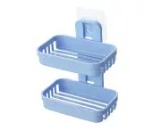 Soap Rack Multifunctional Punch-free Hollow Design Wall-mounted Double-deck Drainage Soap Storage Holder for Bathroom-Blue - Blue