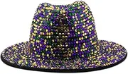 [Generic] Rhinestone Fedora Jazz Hats Cowboy Hat for Women and Men Double-Sided Color Cap Tricolor Diamond Fedora