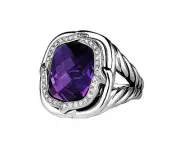DAVID YURMAN ST.SILVER LABYRINTH DIAMOND & AMETHYST RING NEW BOX POUCH