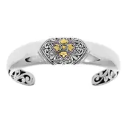 18k Yellow Gold And Silver Byzantine Cuff Bangle