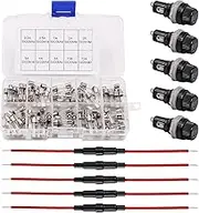 VOANZO 5pcs 5 x 20mm Fuse Holder Inline Screw Type with 22AWG Wire + 100pcs Quick Blow Glass Tube Fuse Assorted Kit