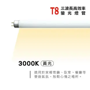 【旭光】T8傳統燈管 三波長燈管 2尺 18W 白光/黃光 輕鋼架用(20入)