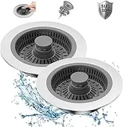 2 Pcs Kitchen Sink Drain Strainer and Stopper Combo, 3 in 1 Stainless Steel Pop-Up Sink Stopper & Drain Strainer for Standard Drains, Ideal Sink Protectors for Kitchen Sink