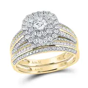 14k Yellow Gold Round Diamond Bridal Wedding Ring Set 1 Cttw