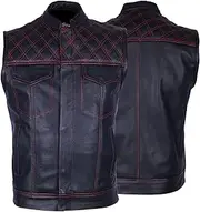 Bikers Gear Australia Red Cross Hatch Revolver Motorcyle Leather Vest Sons of Anarchy Style Biker Sleeveless Waistcoat