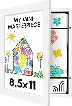 Americanflat 10x12.5 Kids Art Frame - Front Loading Picture Frame Holds 100 Artworks - Use as 8.5x11 Frame with Mat - My Mini Masterpiece - Hanging Hardware and Built-in Easel Included - White