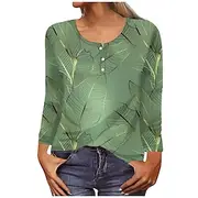 Women's Shirt Graphic Daily Stylish Basic Long Sleeve Crew Neck Regular Tops Daily Holiday Buttons Print Blue Green Dark Gray Light Blue Spring Fall