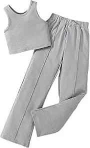 Hilinker Girls 2 Piece Outfits Sleeveless Tank Top and Wide Leg Pants Set Summer Cute Clothes