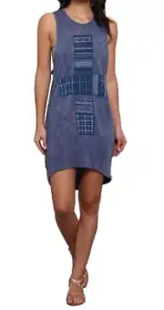 Obey PATCHWORK PATTERN Black Iris Acid Wash Raw Edge Sleeveless Junior's Dress