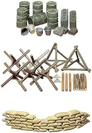 3 Sets of Tamiya Military Assembly Models - Sand Bags, Barricade and Oil Drums, Jerry Cans and Bucket Sets (Japan Import)