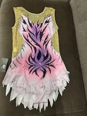 Women Rhythmic Gymnastics Girls Performance Ice Skating Dress Leotard Pink Kid