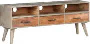 TV Stand with Storage, Solid Wood TV Cabinet, Media Center, Living Room Entertainment Table and Shelves, Rustic Furniture, Grey and Honey Brown