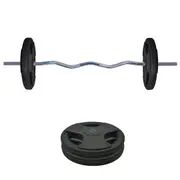 35kg Rubber Coated Ez Grip Cast Iron Weight Plate +120cm Curl Barbell Weight Set