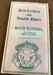 Cabbage Patch Kids Preemie Birth Certificate Sealed Iris Sandi