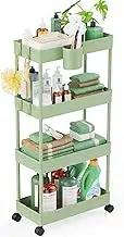 LEHOM Slim Rolling Storage Cart - 4 Tiers Bathroom Organizer Utility Cart Slide Out Storage Shelves Mobile Shelving Unit for Kitchen, Bedroom, Office, Laundry Room, Small Narrow Spaces, Green FXK-1
