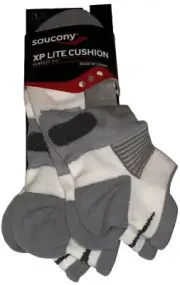 Saucony XP Lite No Show Tab Socks 2 Pair Men 12-14 Wmn 13-15 White Gray Logo Run