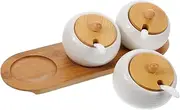VINTORKY 1Set Ceramic Kitchen Condiment Pots Spice Jars with Lids and Spoons Easy to Clean Skid Design for Seasoning Storage and Cooking Convenience