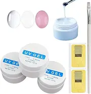 Warm Girl UV Builder Gel Nail Kit - 3 Colors Clear White Pink Builder Gel for Nails Hard Gel Nail Extension Gel Kit with Nail Forms Nail Brush Nail Design Kit Beginners Starters Kit