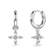 ANYCO Earrings 925 Silver Four Leafed Clover Sparkling Dangle For Women