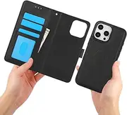 GoshukunTech for iPhone 16 Pro Max Case,for iPhone 16 Pro Max Phone Cover[2 in 1 Wallet Leather Case] Detachable Magnetic Flip Cover with Card Slots,Wrist Strap-Black