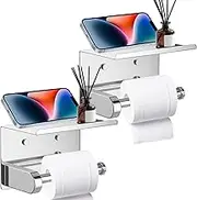 Toilet Roll Holder with Phone Shelf, Rustproof Toilet Paper Holder Stainless Steel Wall Mount Self Adhesive Toilet Paper Holder,Toilet Tissue Holder by H HOME-MART (2 Pack)