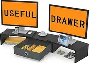 WESTREE Dual Monitor Stand Riser with Drawer, Adjustable Length and Angle Monitor 2 Solts for Phone & Tablet, Desktop Organizer Stand for Computer/Laptop/PC/Printer