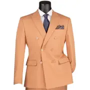 VINCI Men's Peach Stretch Slim-Fit Double-Breasted Suit w/ Flex Waistband - NEW