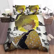 v5627 Bed Sheets Demon Slayer Zenitsu Agatsuma Thunder Breathing Artwork Duvet Cover Set Bed Sheets IU5627