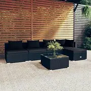Patio Furniture Sets 6 Piece Garden Lounge Set with Cushions Poly Rattan Black