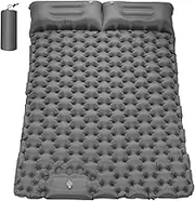 Alpen Double Portable Sleeping Pad Self Inflating Waterproof 2 Person Camping Mattress Inflatable Foot Press Ultralight Mat with Pillow for Backpacking, Hiking, Traveling (Grey)