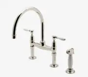 WATERWORKS EASTON CLASSIC TWO HOLE BRIDGE GOOSENECK KITCHEN FAUCET WITH WHITE PO