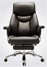 KJLY Home Office Chair Desk Chairs, Reclining Backrest Chair with Footstool, Ergonomic Computer Gaming Chairs, Comfortable Leather Chair (Color : Black)