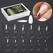 DIAMI Canoe Tips Clear 1box (360pcs, 12sizes) - Long Oval Shaped Nail Tips | Clear Nail Tips for Acrylic Nails | Fake & Full Cover Nail Tips | Natural Almond C Curve Gel Nail Tips Clear & Long