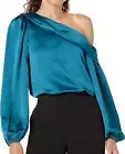 NWT- Trina Turk 'Astronomical' One-Shoulder Satin Top, Pool Teal - Size XL