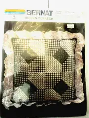 Pillow Kit From Bernat Chicken Scratch Gingham; Dark Brown With White Stitching
