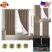 Thermal Insulated 100% Blackout Linen Curtains - Classic Drapes, 2 Panels 52x63