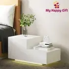 Artiss Bedside Tables 2 Drawers Side Table RGB LED High Gloss Nightstand White