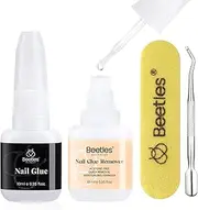 Beetles Nail Glue with Glue Remover Kit, 2 * 10ML Super Strong Nail Glue for Acrylic Press on Nails, Nail Glue Remover Easy to Remove Glue Off Fake Nails Nail Adhesive Remover with Cuticle Pusher