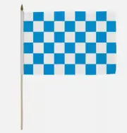 12x18 Inches 12 x 18 Blue and White Checkered Stick Flag wood Staff