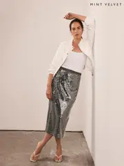 Mint Velvet Green Sequin Midi Skirt (H30596) | $277