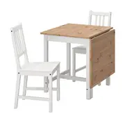 PINNTORP / STEFAN table and 2 chairs, light brown stained white stained/white, 67/124 cm