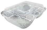 3-Compartment Oblong Aluminum Foil Take-Out Pan w/Dome Lid 50 Pack - Disposable