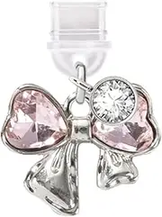 ELISE & FONDA TP648 Type-C Charging Port Anti Dust Plug Little 3D Crystal Bow Cell Phone Charm for iPhone 15/16/Samsung/OnePlus/Xiaomi/oppo Android Phones (Pink)